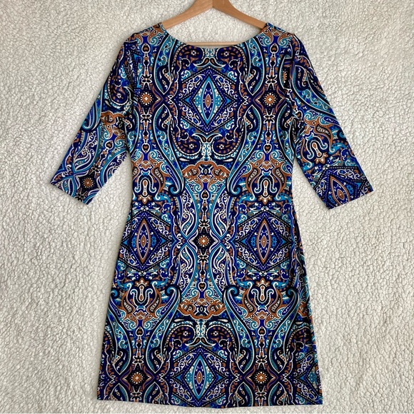 Gilli quarter length sleeves blue paisley print shift dress - Picture 13 of 15